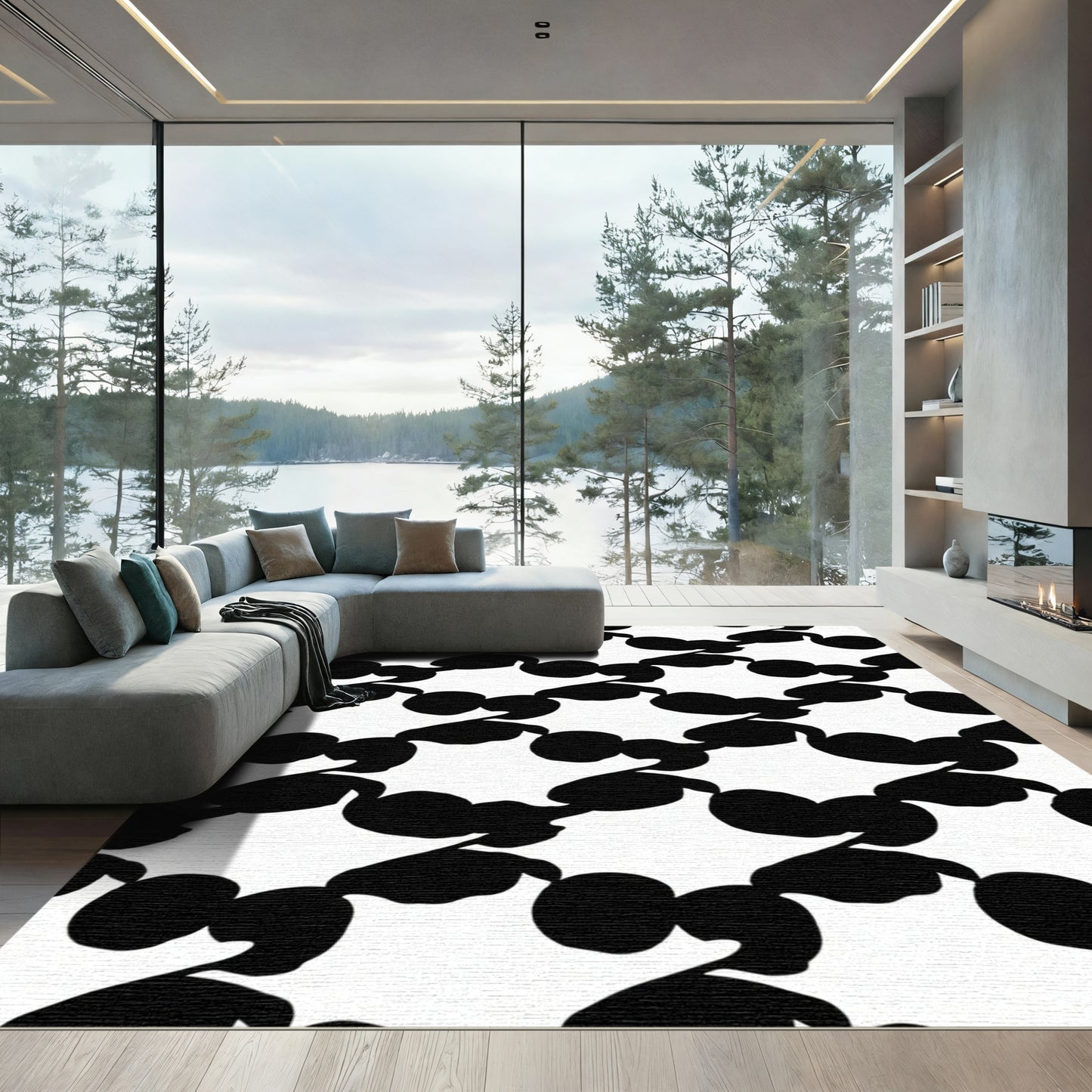Black White Organic Chain Rug