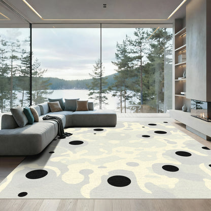 Abstract Black Dot Organic Forms Rug