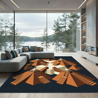 Terracotta Pyramids Geometric Steps Rug