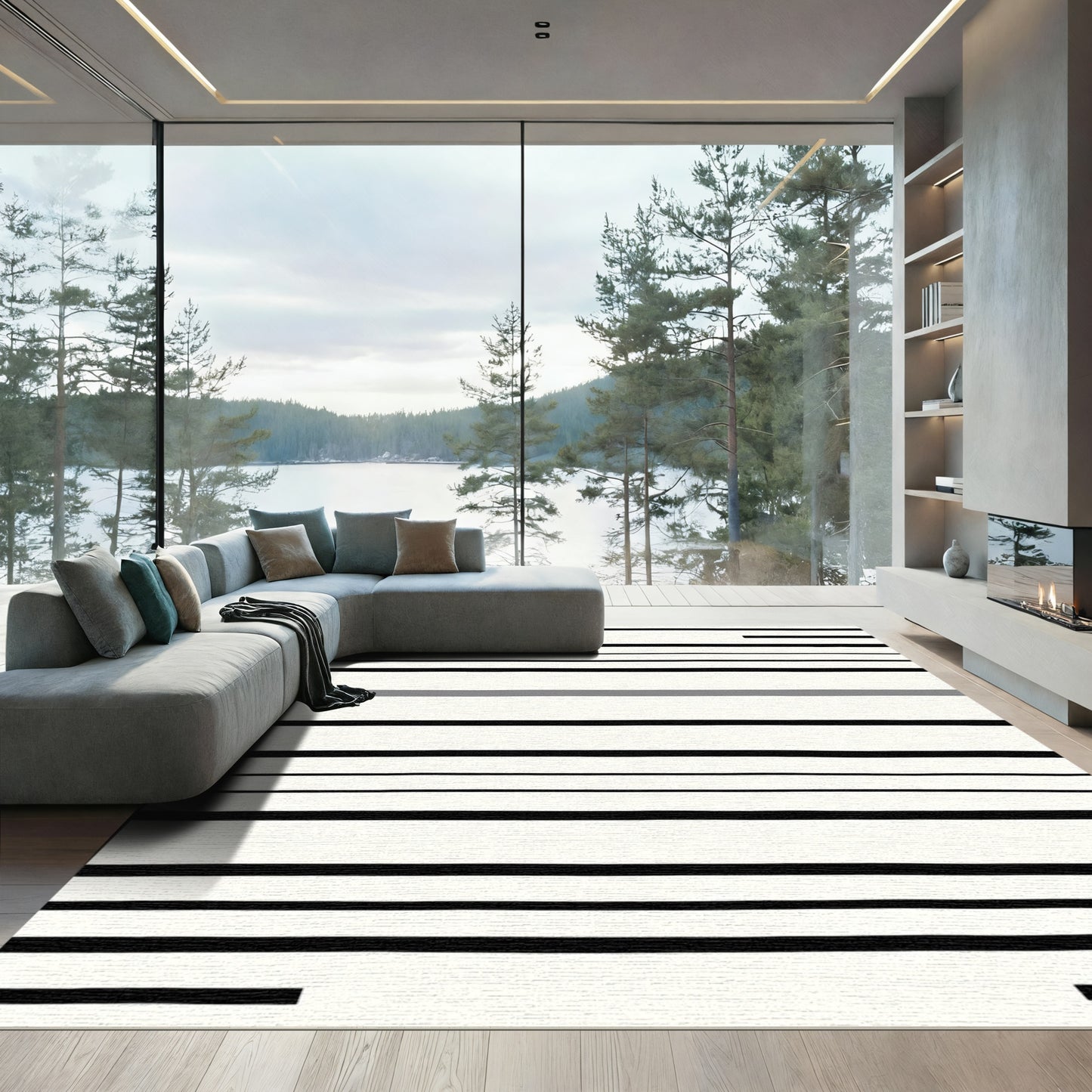 Minimalist Gray Striped Line Rug