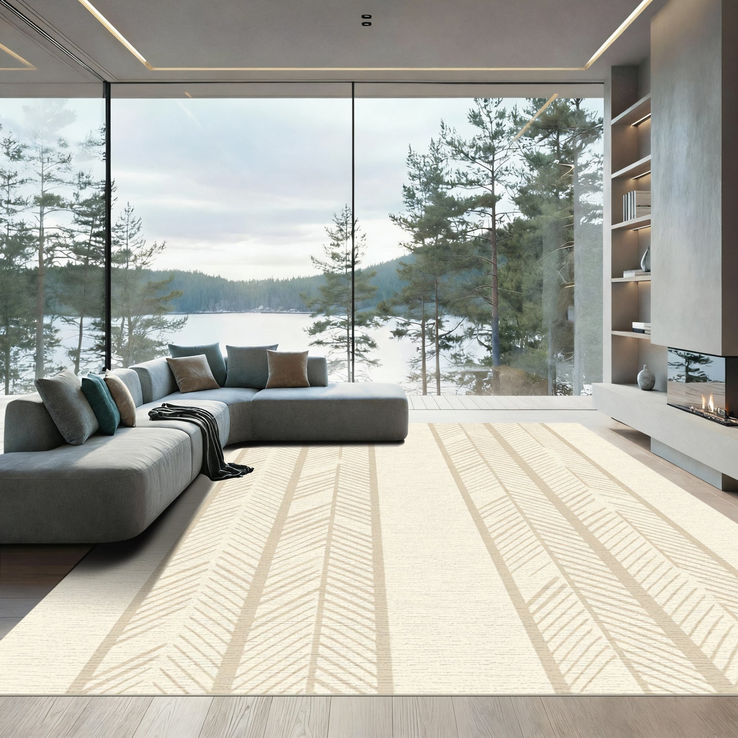 Cream Creamy Beige Chevron Stripes Rug