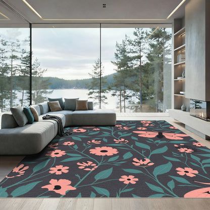 Coral Butterfly Floral Vines Rug