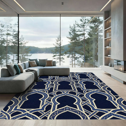 Midnight Blue Ornate Arched Trellis Rug