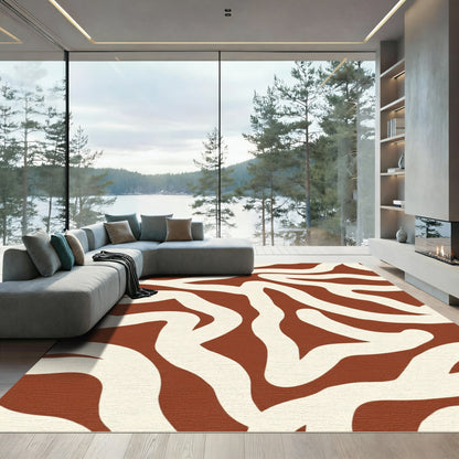Terracotta Cream Abstract Organic Swirls Rug