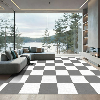 Classic Gray White Checkered Square Rug