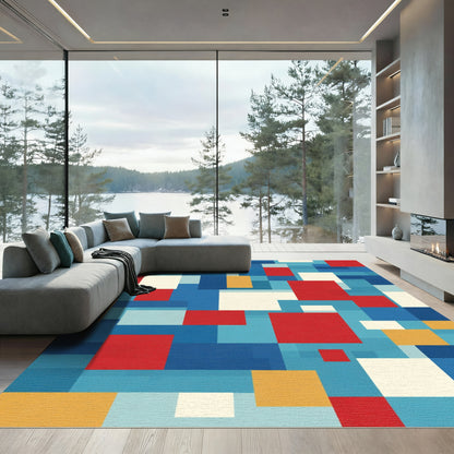 Abstract Red Blue Yellow Blocks Rug