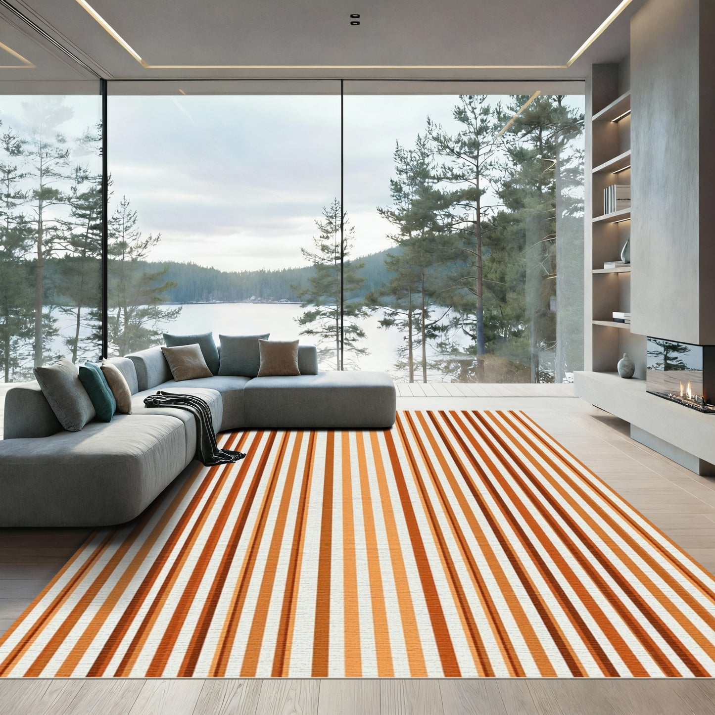 Vibrant Terracotta Warm Stripe Pattern Rug