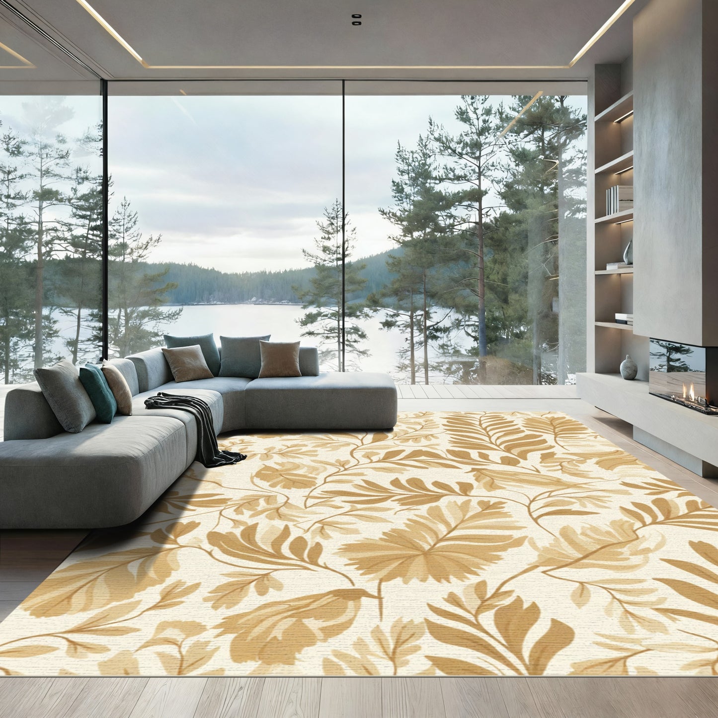 Gold Leaf Branch Botanical Rug
