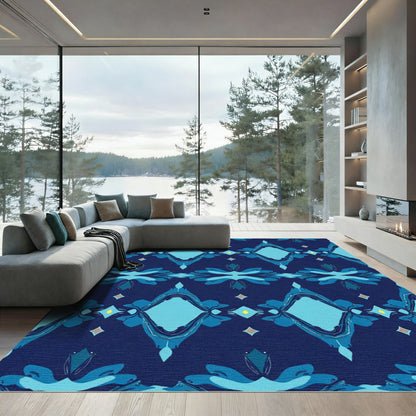 Deep Blue Diamond Floral Rug