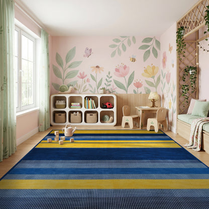 Bold Navy Gold Striped Modern Rug