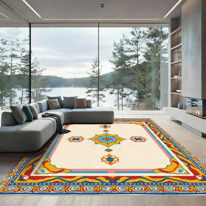 Rich Crimson Yellow Floral Medallion Rug