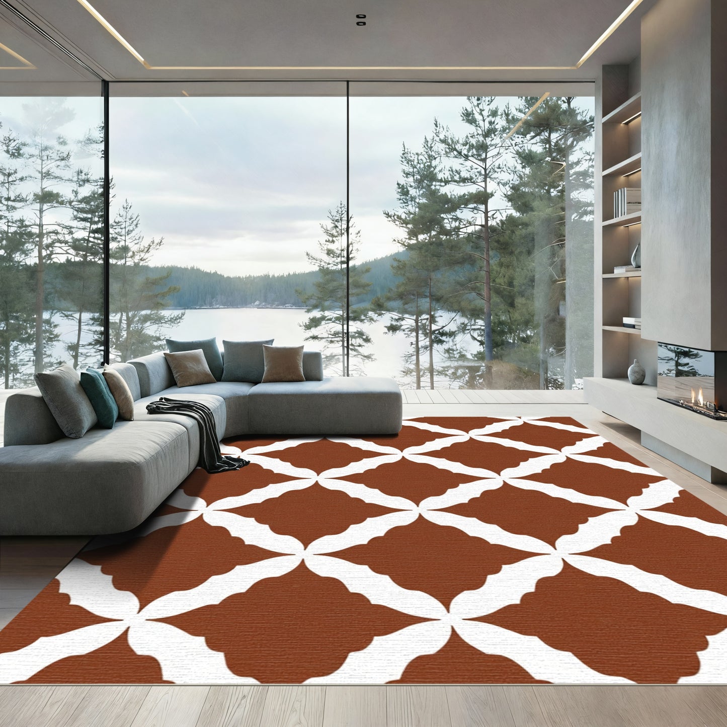 Terracotta White Interlocking Lattice Rug