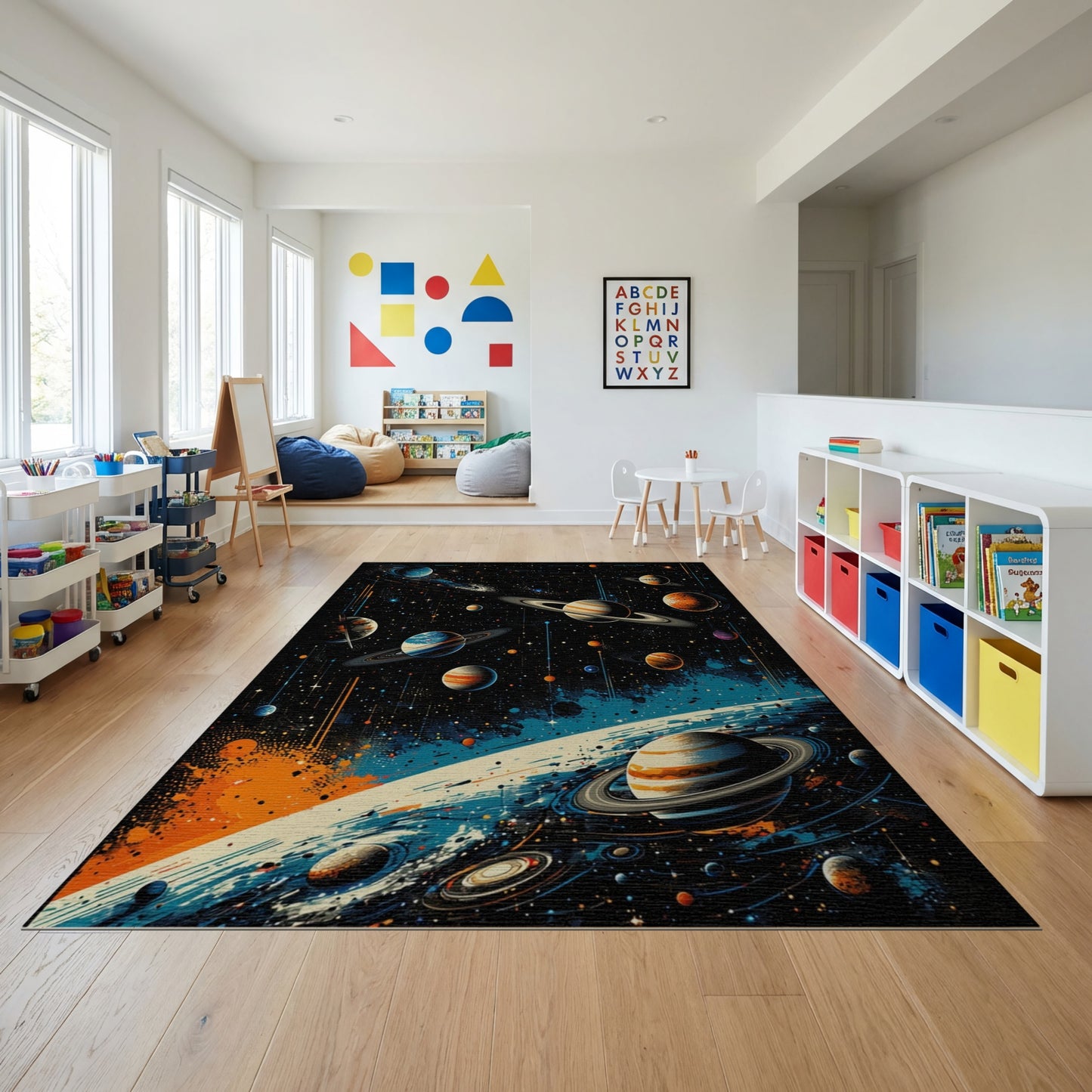 Vibrant Cosmic Ringed Planets Nebula Rug