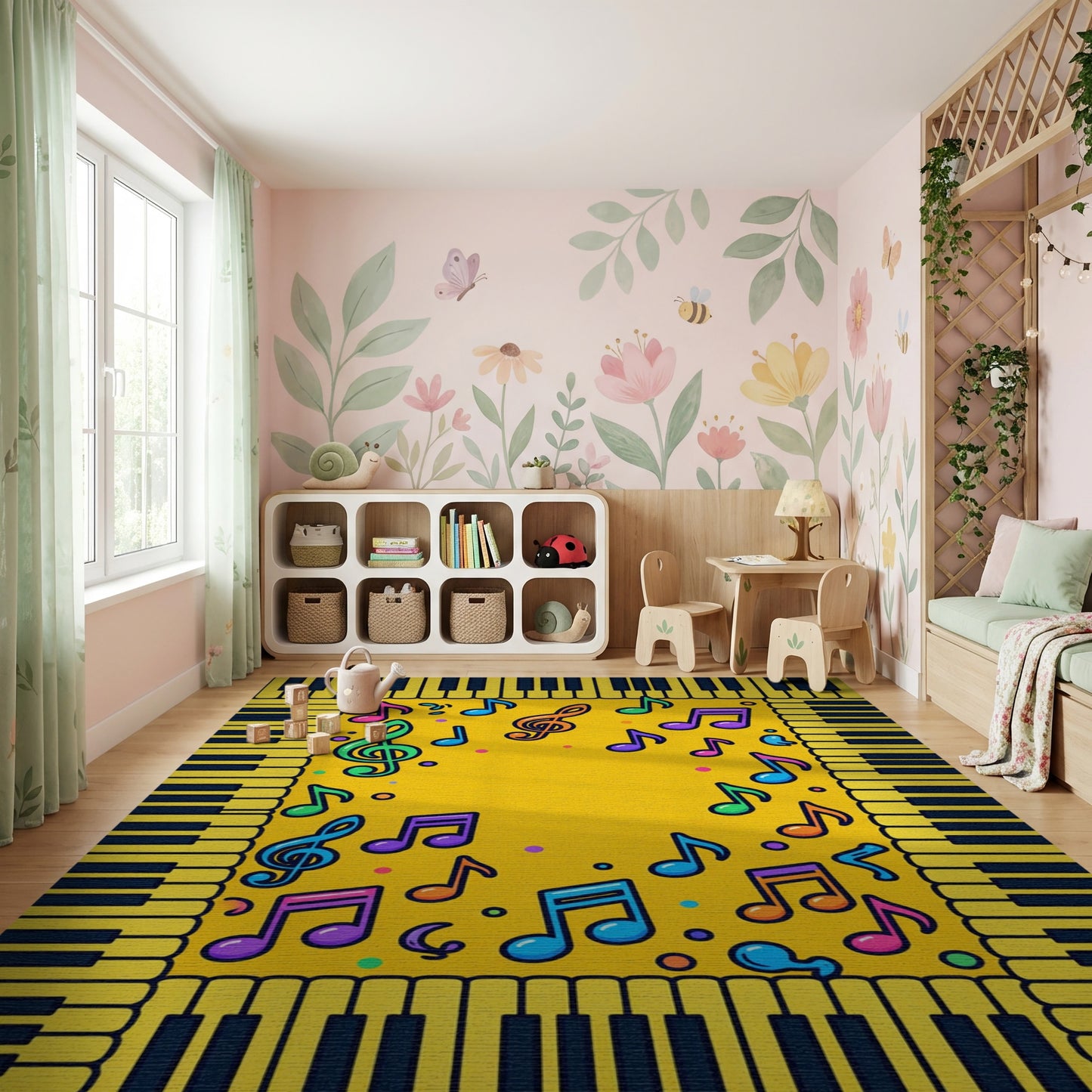 Yellow Piano Keys Colorful Notes Rug