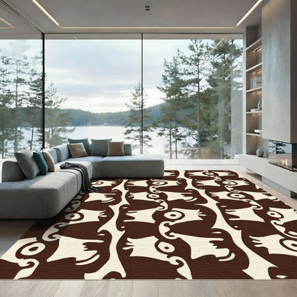 Dark Cream Abstract Human Faces Arrangement Rug