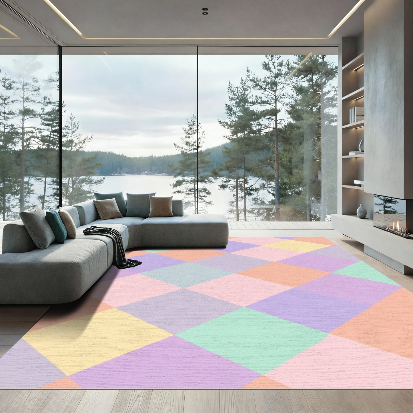 Pastel Diamond Quilted Harlequin Rug