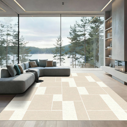 Modern Beige Geometric Blocks Rug