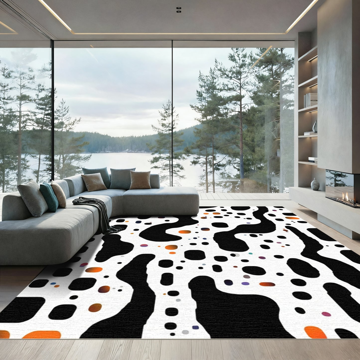 Black Amoeba Dots Gradation Rug