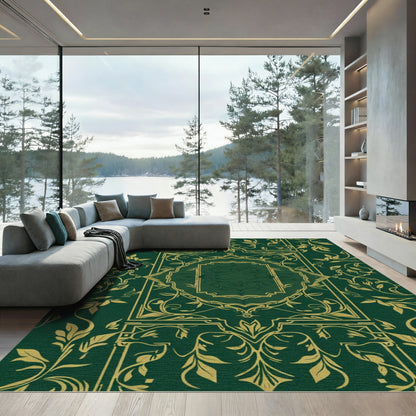 Emerald Gold Vintage Floral Frame Rug