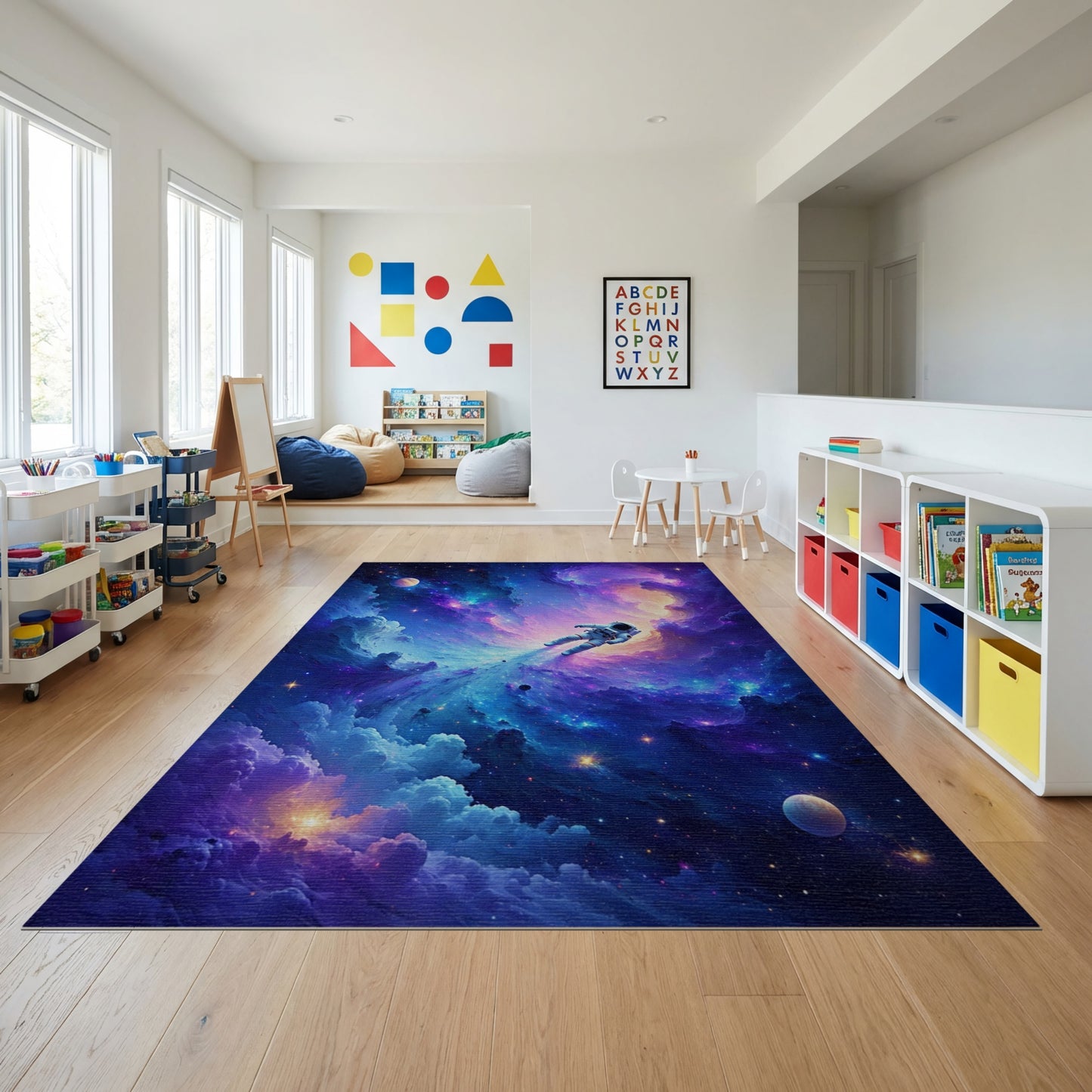 Vibrant Cosmic Astronaut Nebula Rug