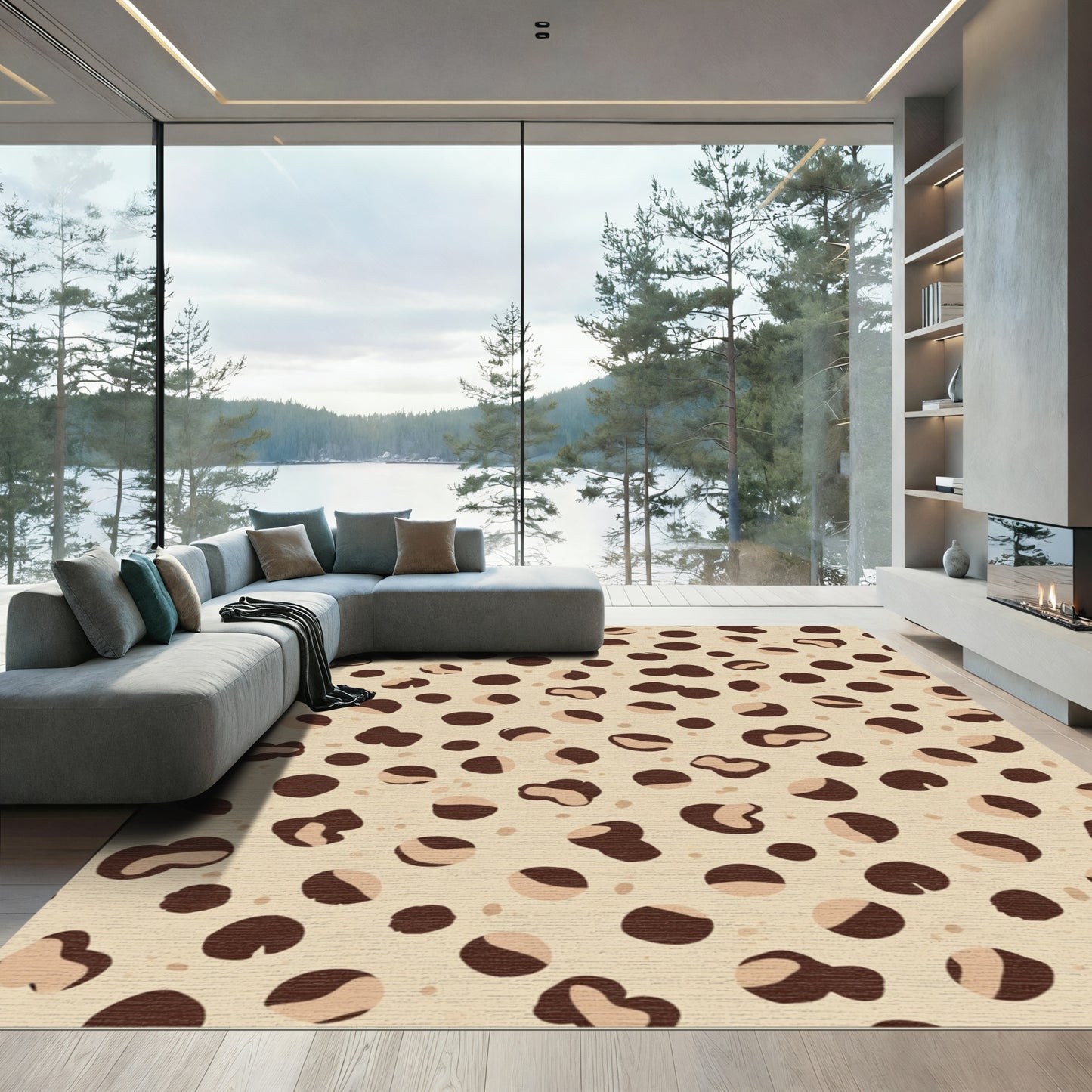 Brown and Beige Spotted Animalistic Rug