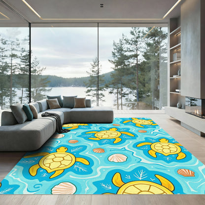 Yellow Sea Turtle Coral Shells Rug