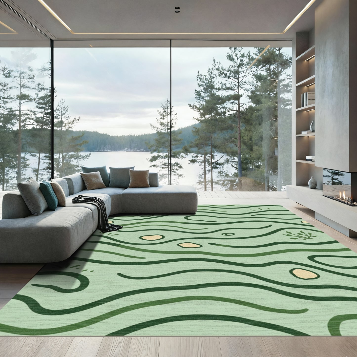 Subtle Wavy Green Riverbed Rug