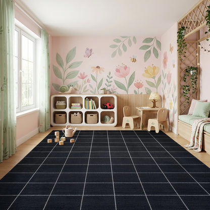 Modern Black and White Grid Rug