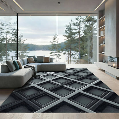 Modern Monochrome Intersecting Grid Lattice Rug