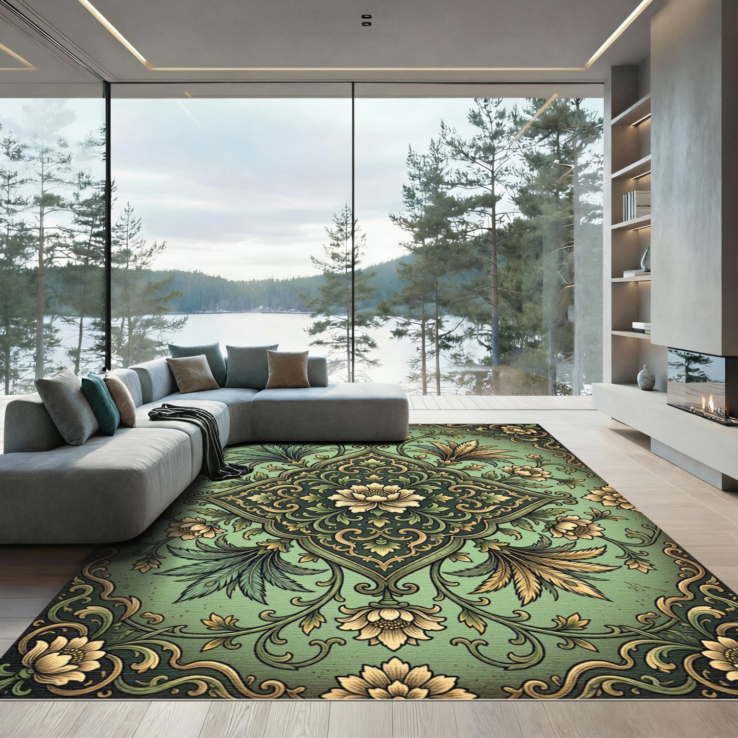 Verdant Floral Medallion Arrangement Rug