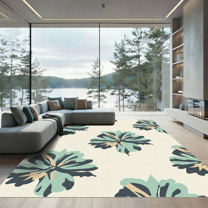 Muted Teal Abstract Floral Art Rug