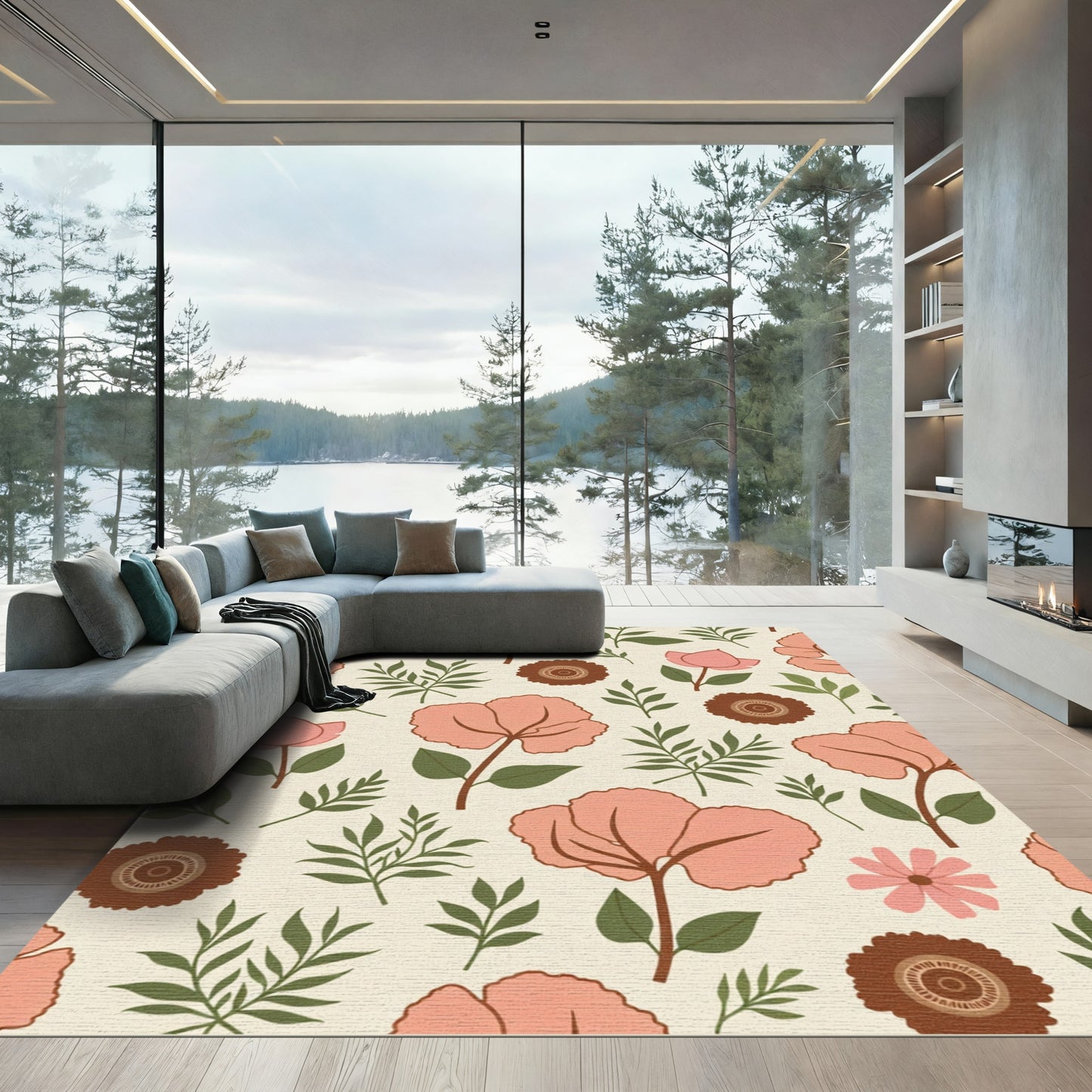 Salmon Pink Botanical Garden Blossom Rug