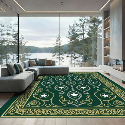 Emerald Green White Golden Celtic Knot Rug
