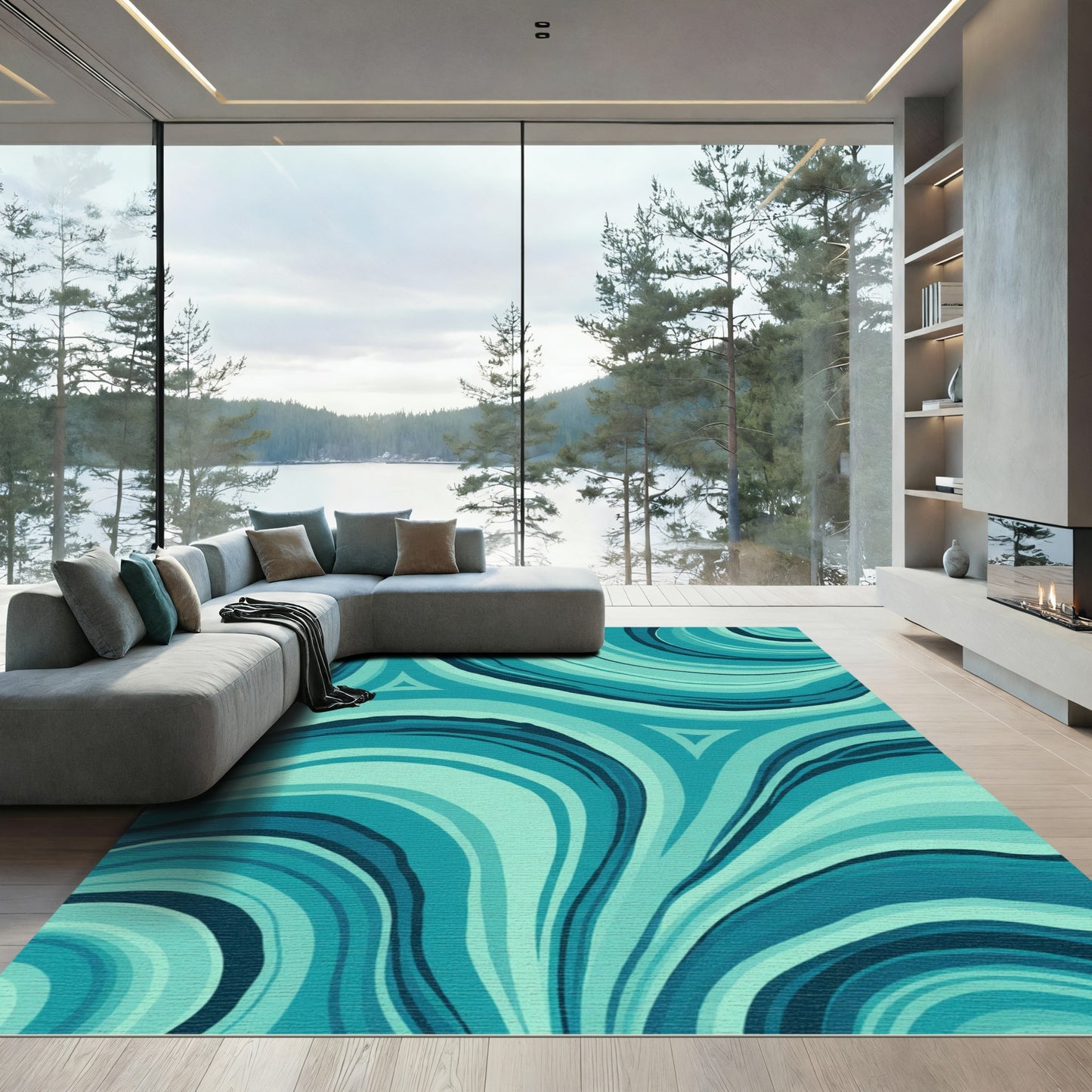Aqua Swirl Marble Flow Rug