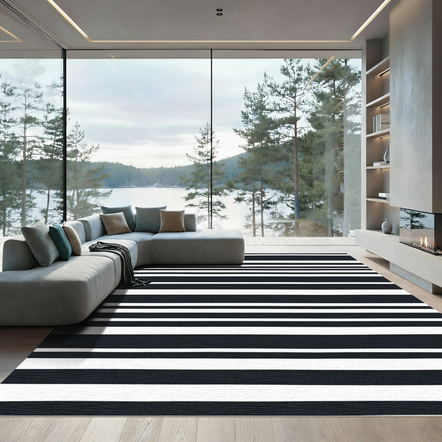Dark Navy White Stripe Horizon Rug