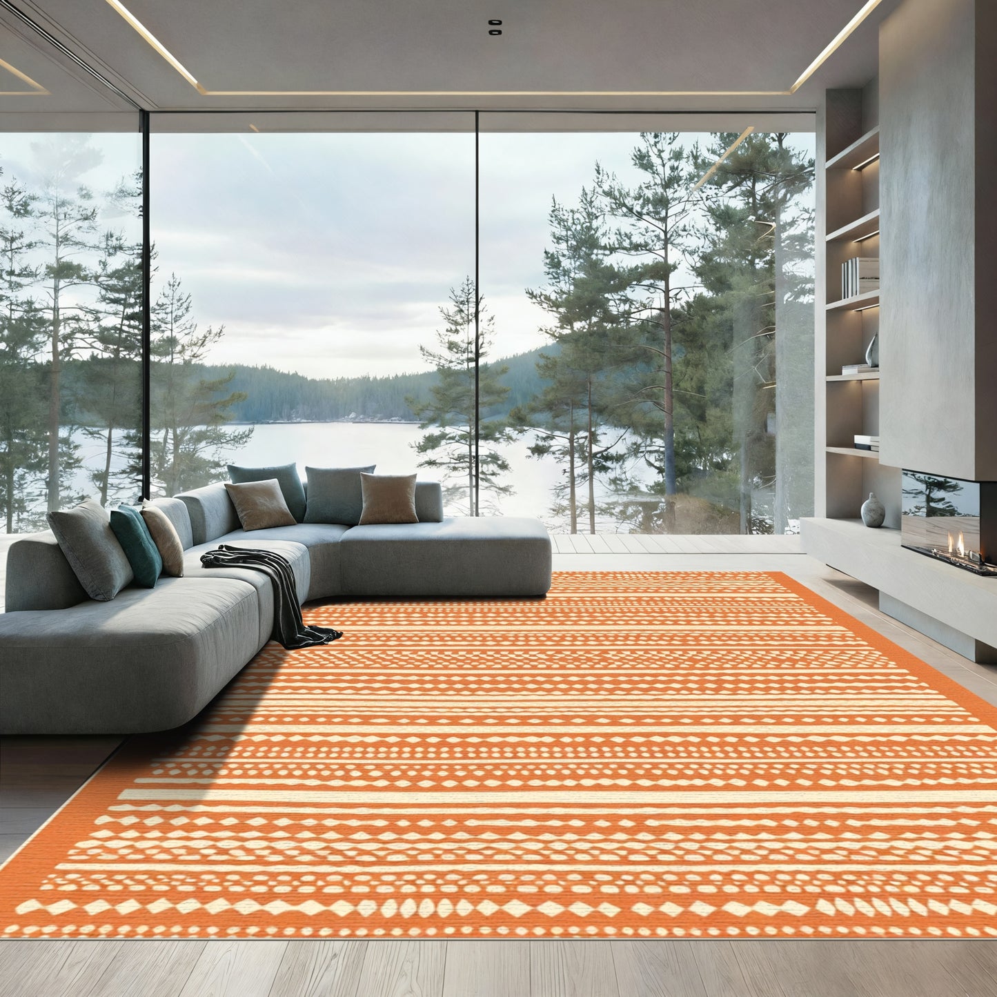 Orange Multi Stripe Geometric Accent Rug