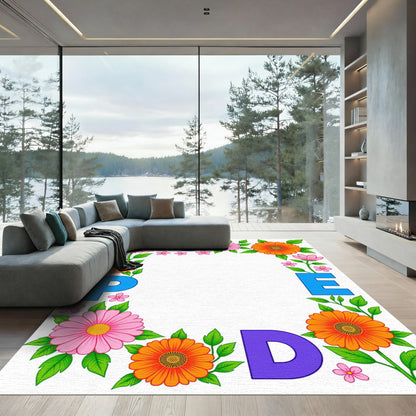 Colorful Floral Alphabet Border Rug