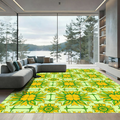 Golden Yellow Green Floral Medallion Rug