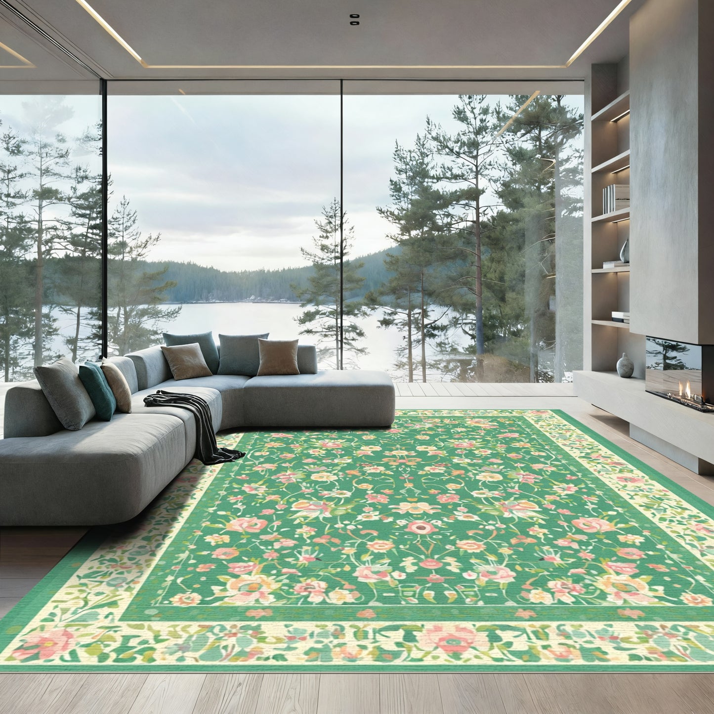 Emerald Meadow Blossom Tapestry Rug