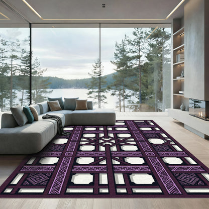 Plum Lattice Geometric Diamond Rug