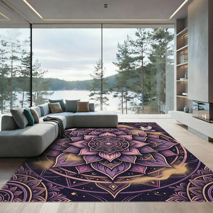 Purple Lotus Mandala with Twin Doves Rug