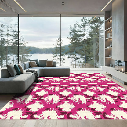 Retro Pink Ivory Floral Abstract Rug
