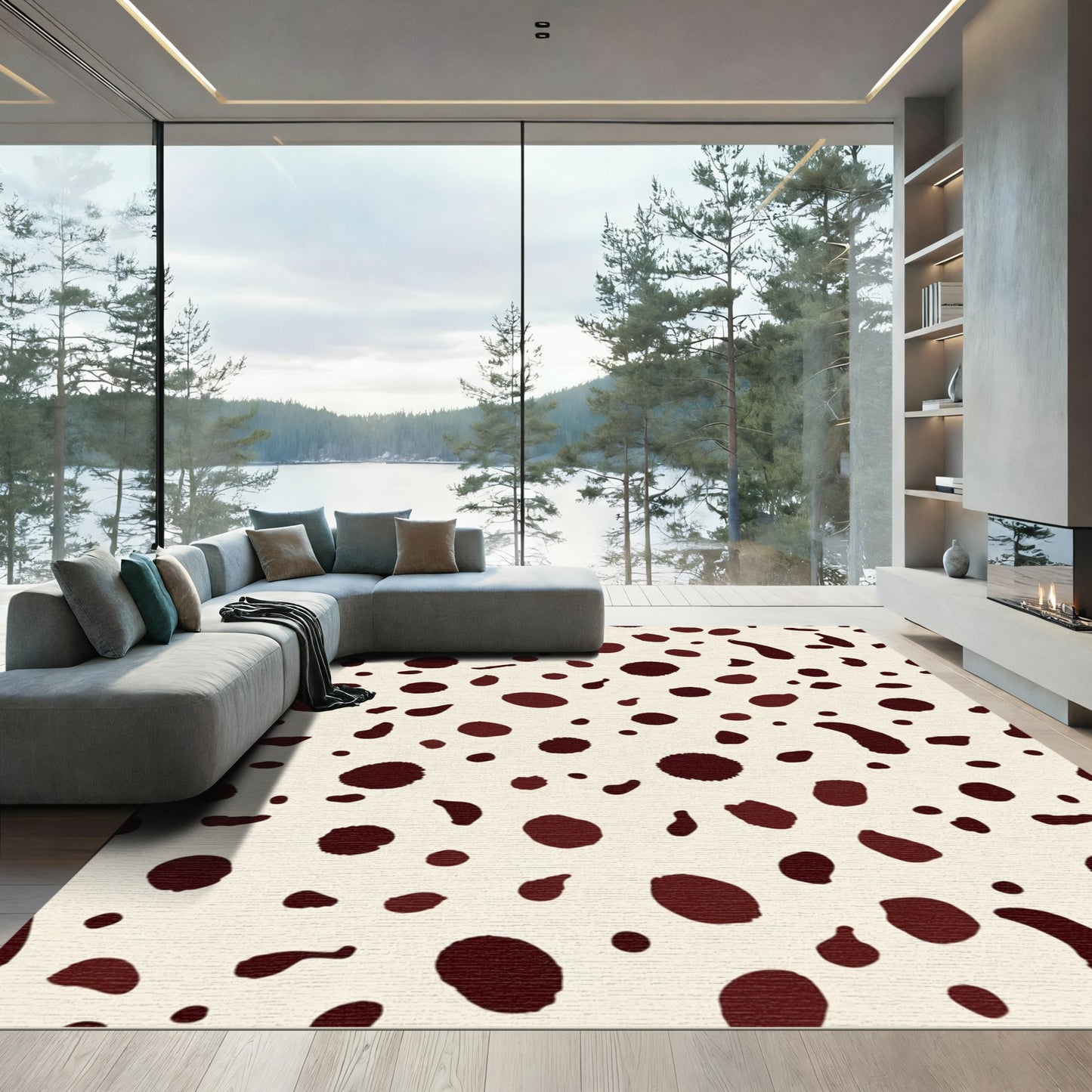 Chic Cream Brown Dalmatian Spots Rug