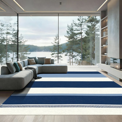 Nautical Navy Blue Cream Striped Rug
