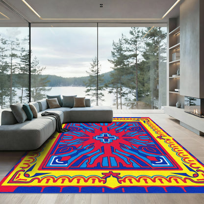 Bold Red Blue Yellow Geometric Star Rug