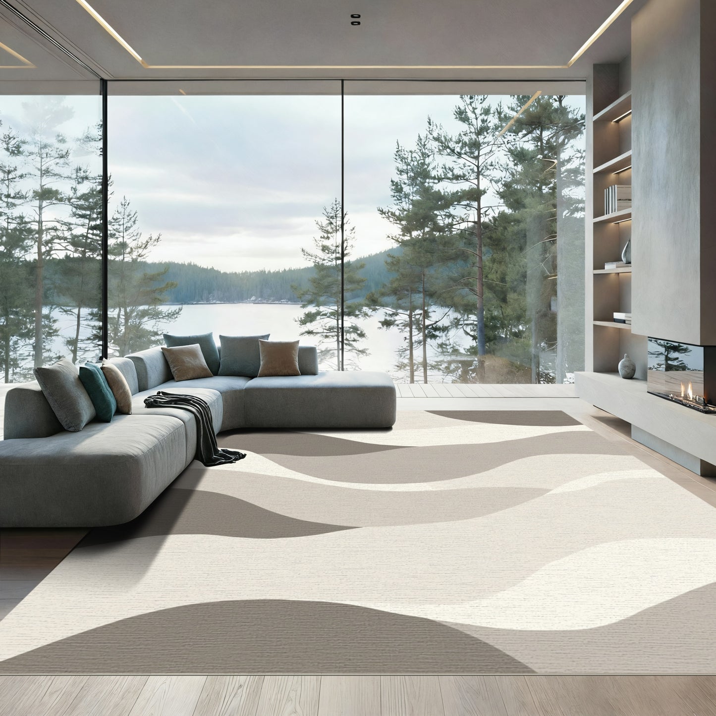 Soft Neutral Tone Wavy Landscape Rug