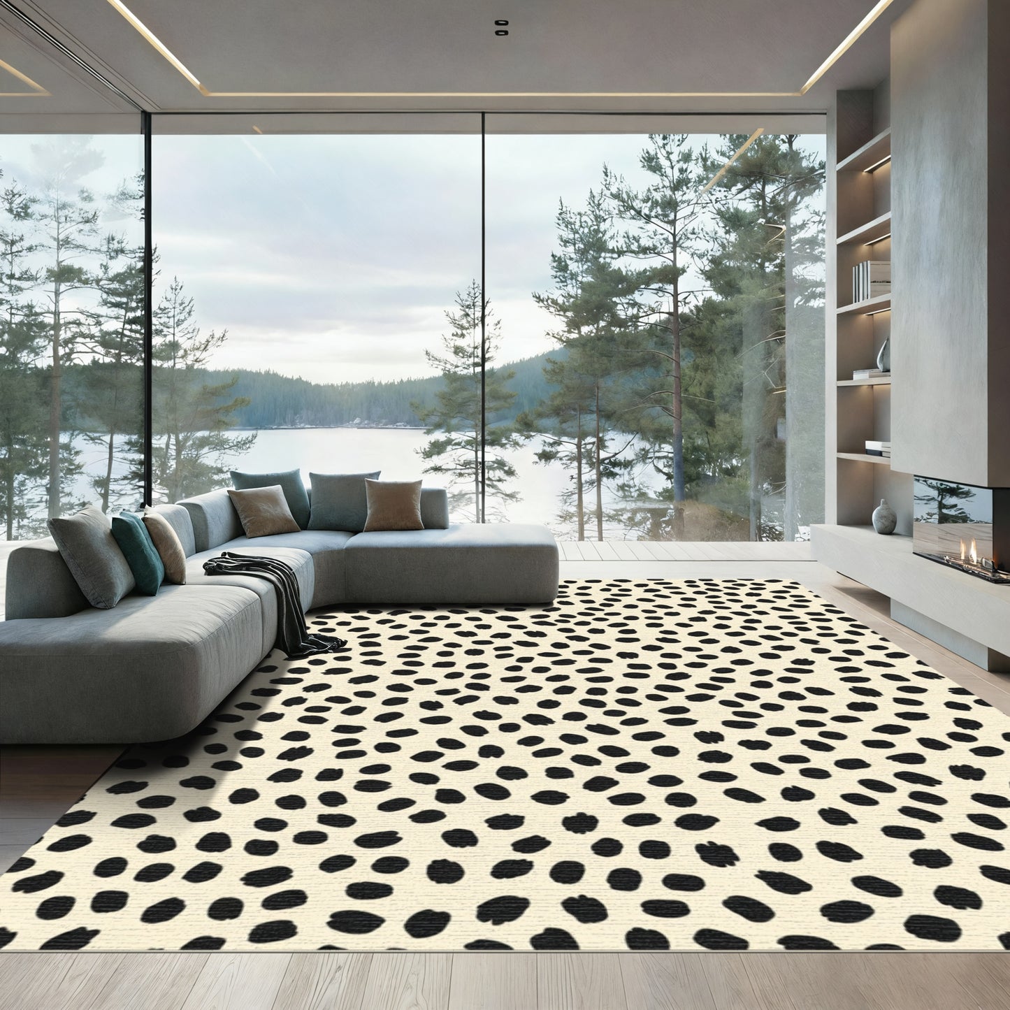 Black Ink Spots Cream Rug