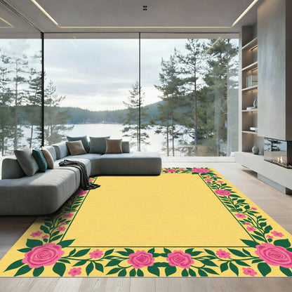 Vibrant Pink Rose Garden Frame Rug