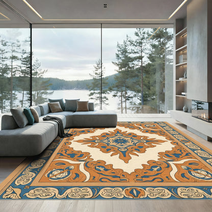 Orange Blue Ornate Central Medallion Rug