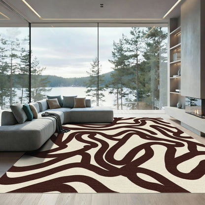 Dark Brown Abstract Wavy Lines Rug